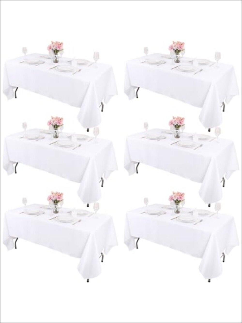 6 Pack Polyester Tablecloths 60x102 Rectangular Washable Wrinkle Resistant